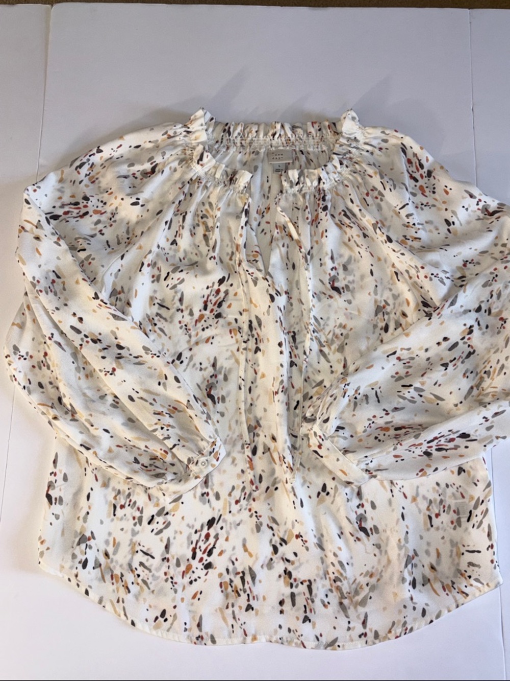 a new day Cream Speckled Ruffle Neck Long Sleeve Blouse